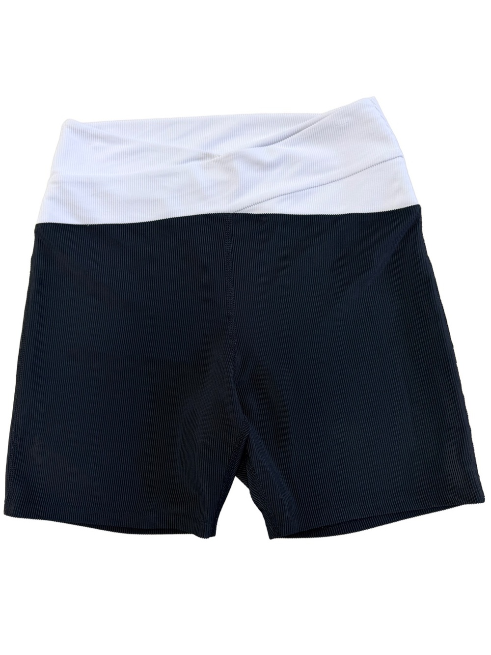 Beach Riot Cora Ribbed Bike Shorts Colorblock Black White V Waist Size XL